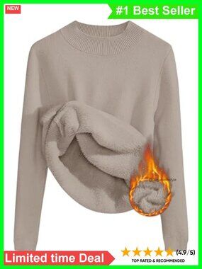 Fleece Sherpa Lined Turtleneck Sweater Thermal Winter Pullover